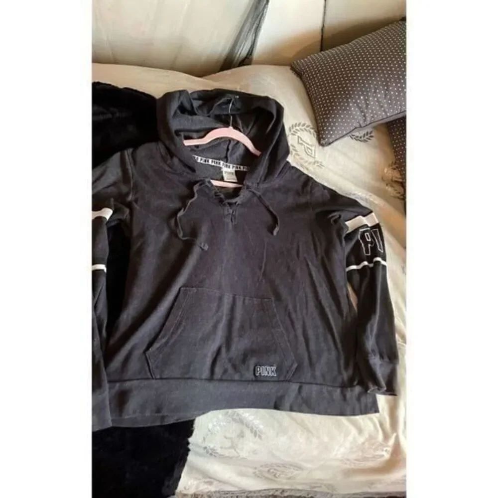 VS PINK LACE UP PULLOVER HOODIE S NEW